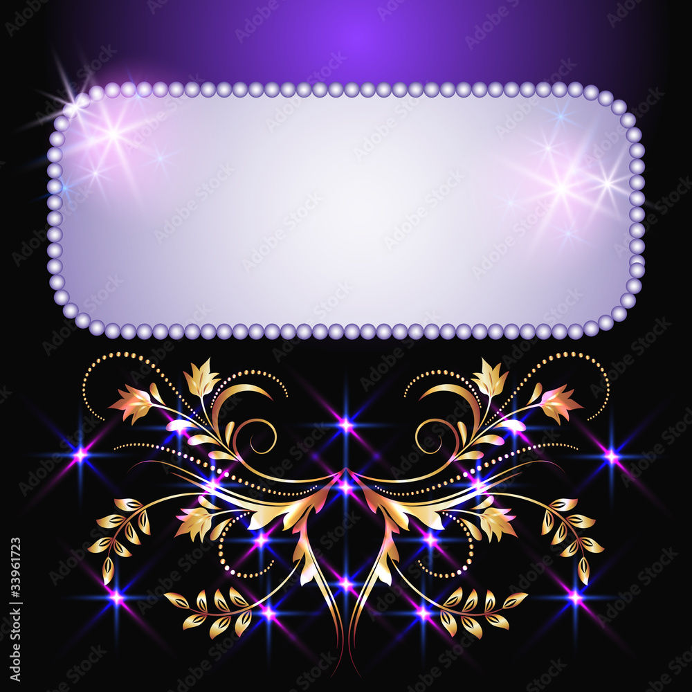 Glowing background with stars and golden ornament