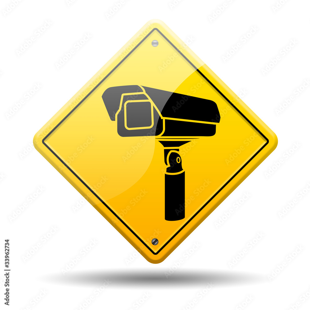 Señal amarilla simbolo camara seguridad ilustración de Stock | Adobe Stock