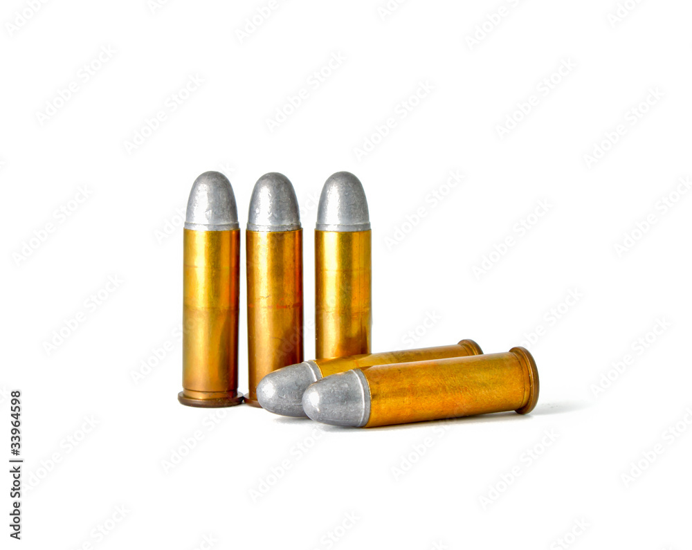 Set of bullets for revolver handgun, studio shot Set of bullets for revolver handgun, studio shot