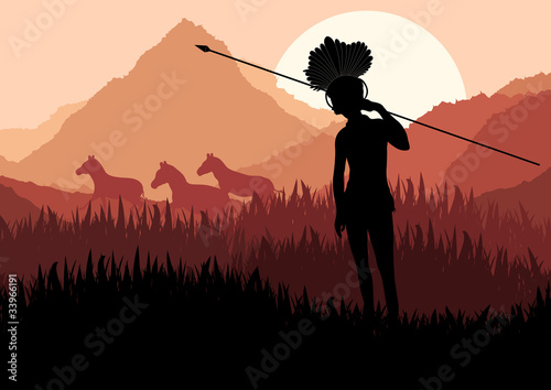 Native african hunter in wild nature