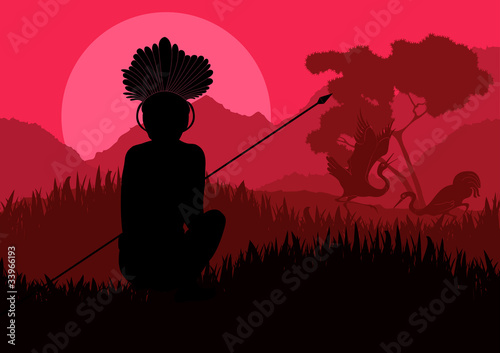 Native african hunter in wild nature