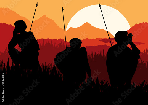 African hunters in wild nature