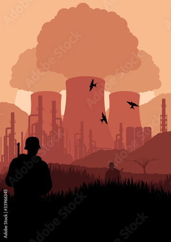 Army guarded nuclear power plant in wild nature