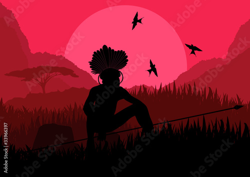 Native african warrior in wild nature