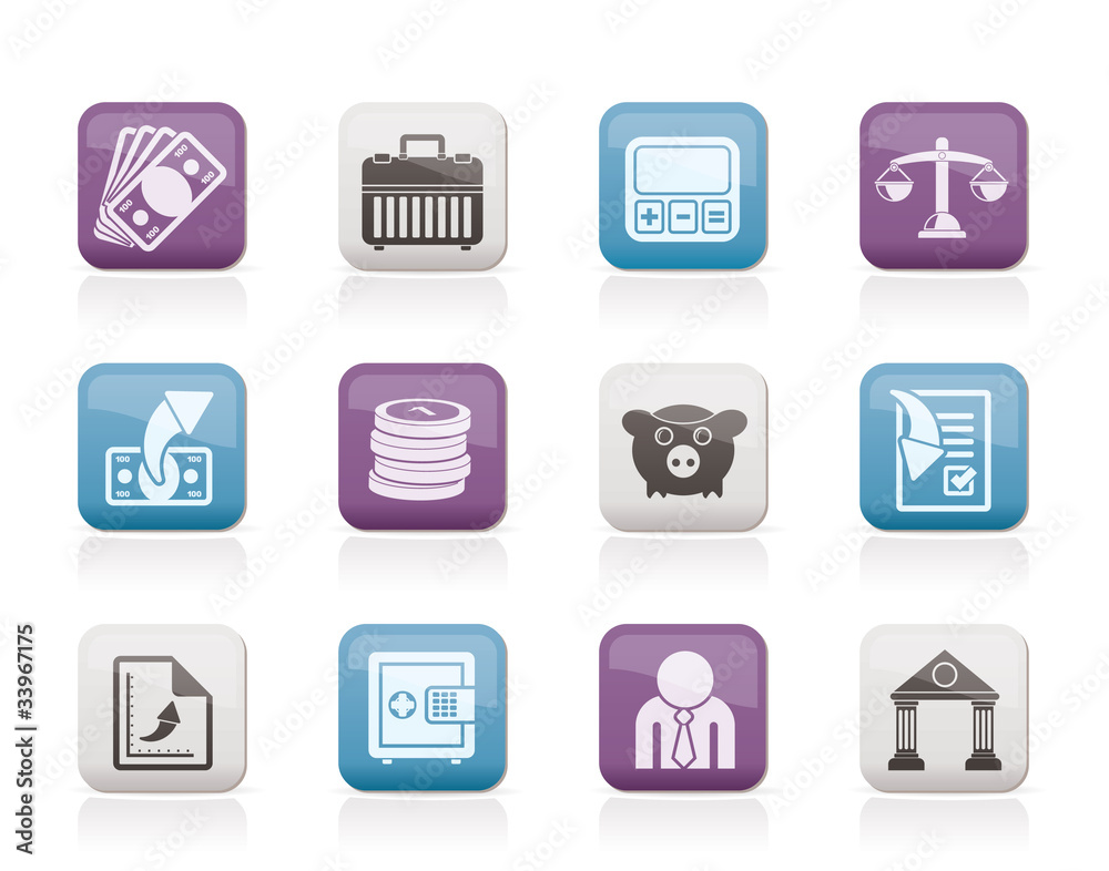 Bank, business and finance icons - vector icon set