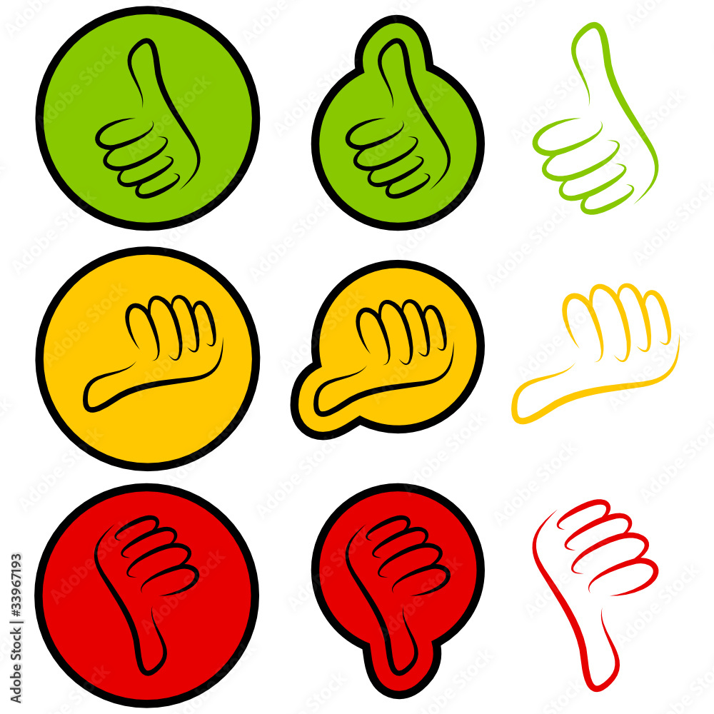 Thumb Up, Middle & Down Green/Yellow/Red Adobe Stock