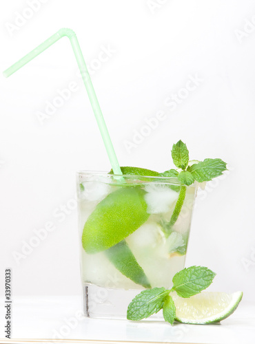 Refreshment cocktail with lime and mint