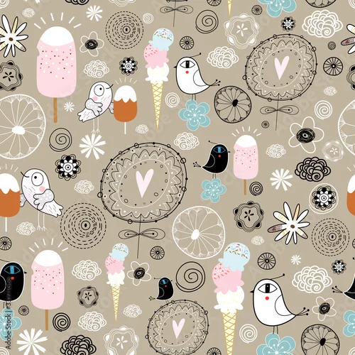 Tapety zabawny wzór ptaków i lodów