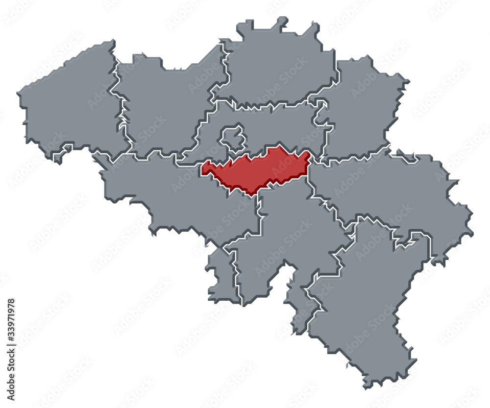 Map of Belgium, Walloon Brabant highlighted