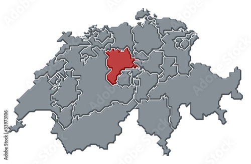 Map of Swizerland, Lucerne highlighted