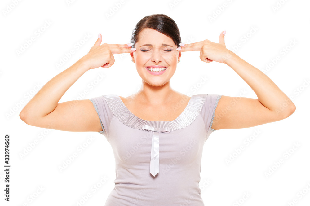 stressful woman showing suicide gesture stressful woman showing suicide gesture