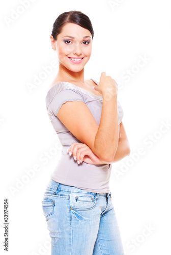 smiley young woman in jeans