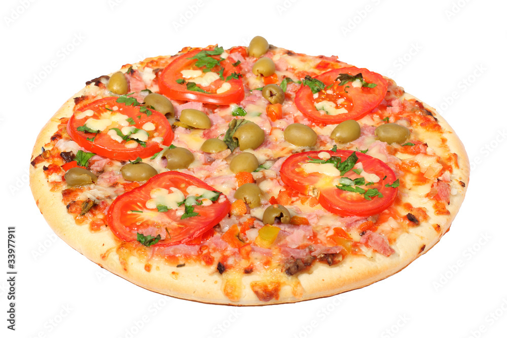 Fresh pizza on a white background