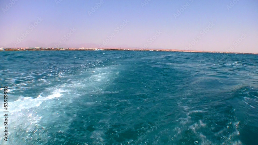 wake of fast moving motor boat, Red sea wake of fast moving motor boat, Red sea