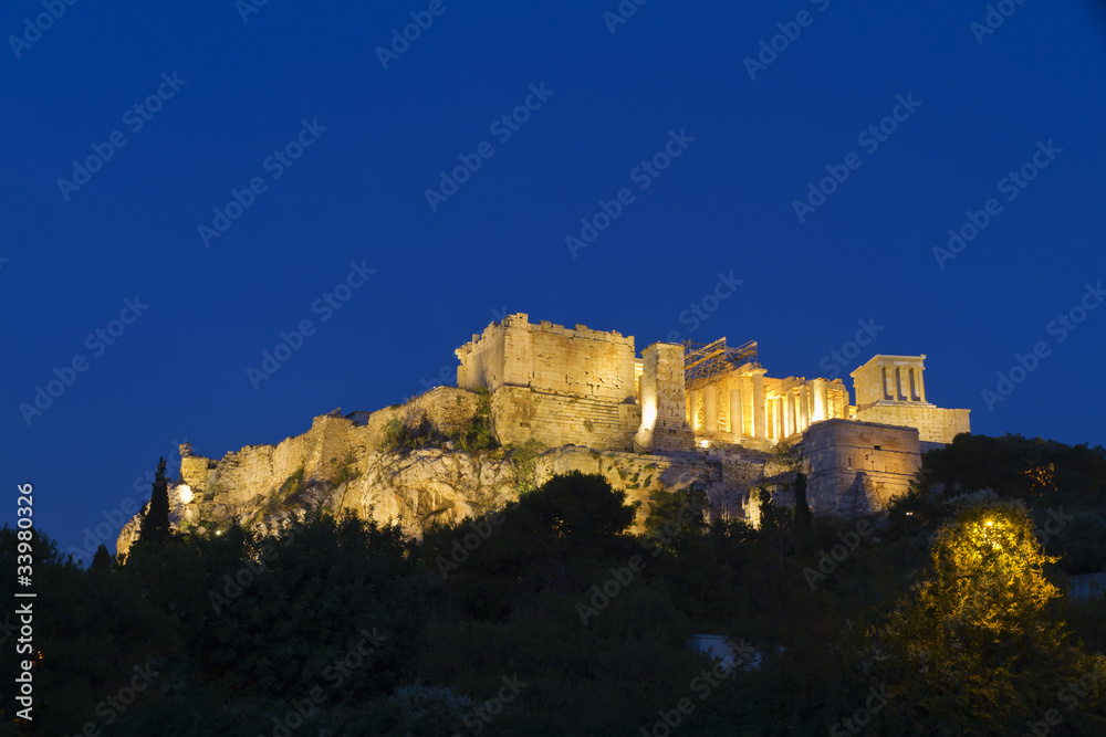 night view of parthenon and acropolis Athens Greece