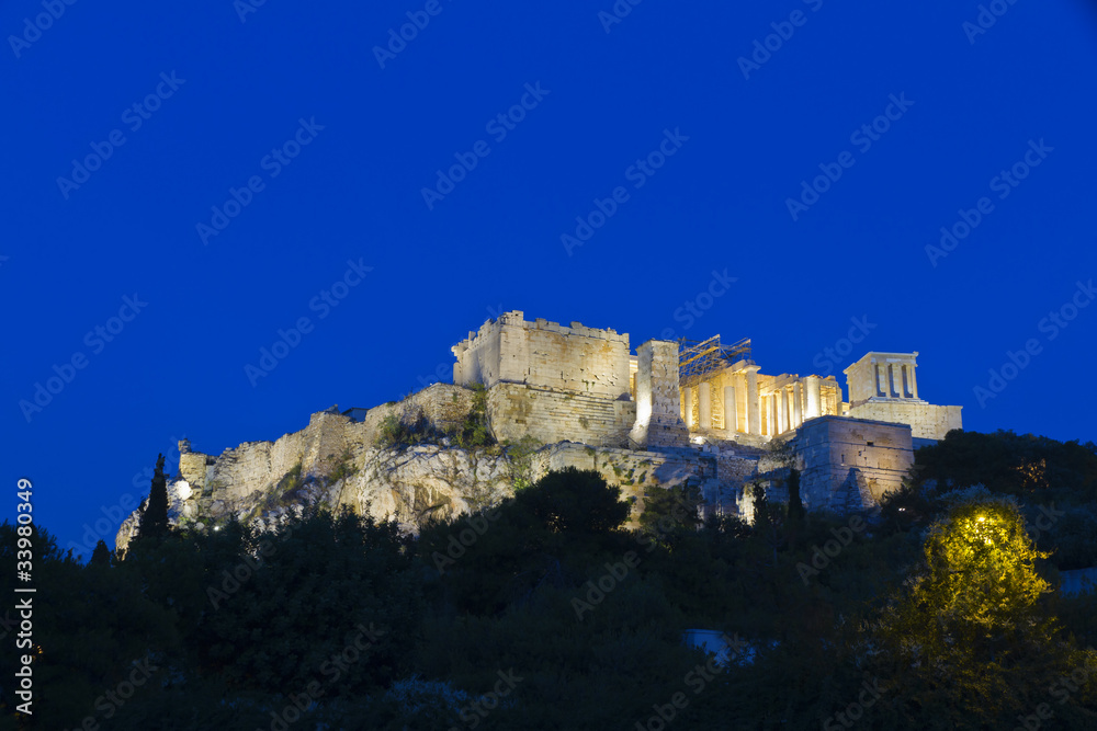 night view of parthenon and acropolis Athens Greece