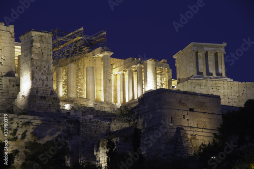 night view of parthenon and acropolis Athens Greece