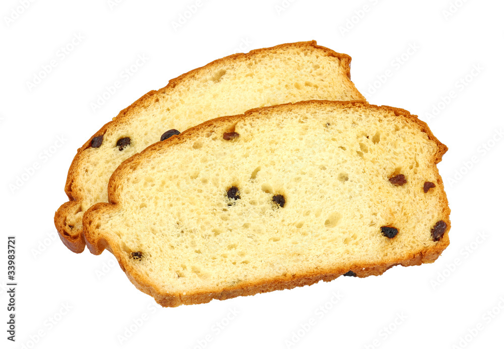 Two slices of fresh raisin bread Two slices of fresh raisin bread