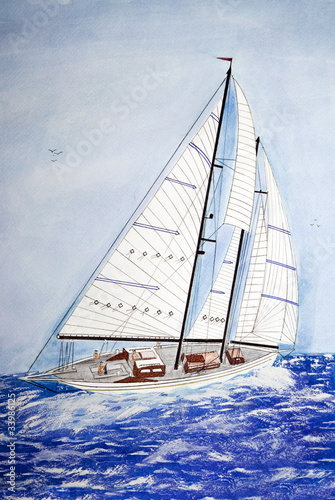 Sailboat on high seas