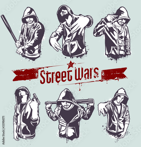Vector set of hoody gangsters