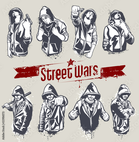 Vector set of hoody gangsters