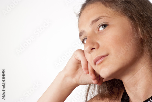 young girl portrait on white