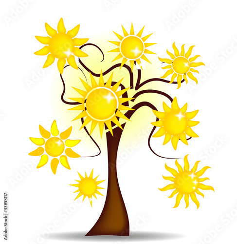 Illustration tree with bright sunshine