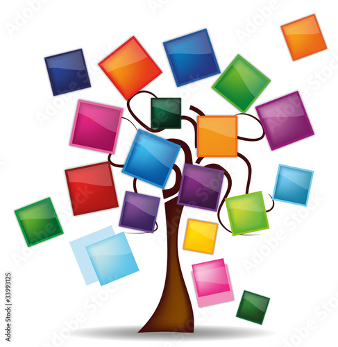 Illustration with tree and bright buttons photo