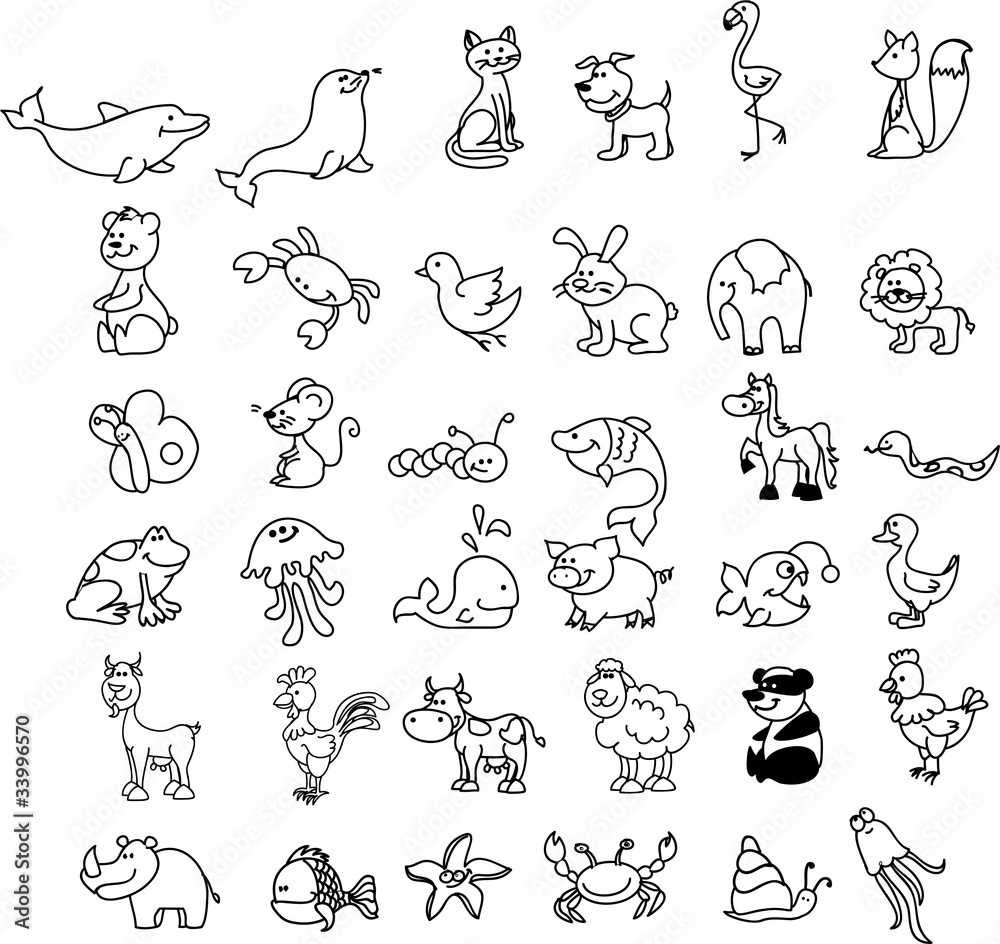 Набор детских иконы животное, черно-белой окраской
