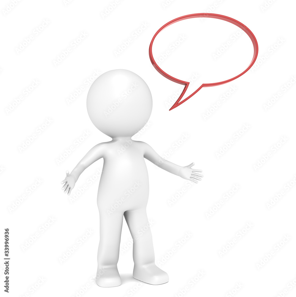 3D Little Human Character with Speech Bubble for Copy Space 3D Little Human Character with Speech Bubble for Copy Space