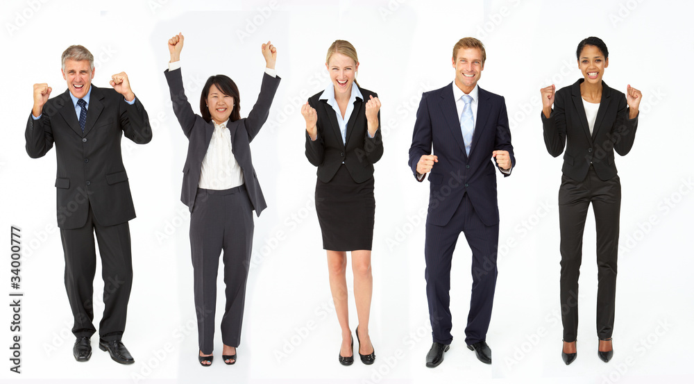 Triumphant group of businessmen and women Triumphant group of businessmen and women
