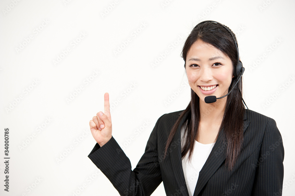 a portrait of asian operator pointing a portrait of asian operator pointing