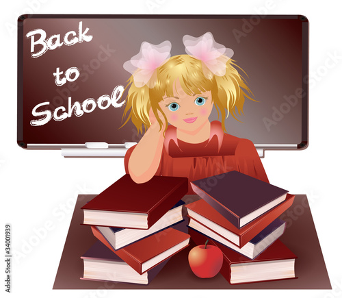 The schoolgirl with books, vector illustration