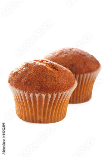 Bran muffins on white background