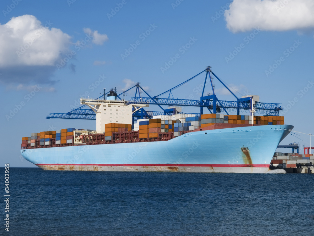A container cargo Ship in a harbour