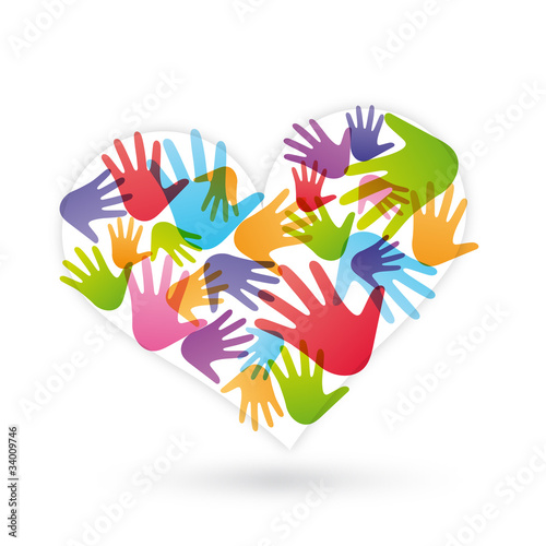 logo, coeur, mains
