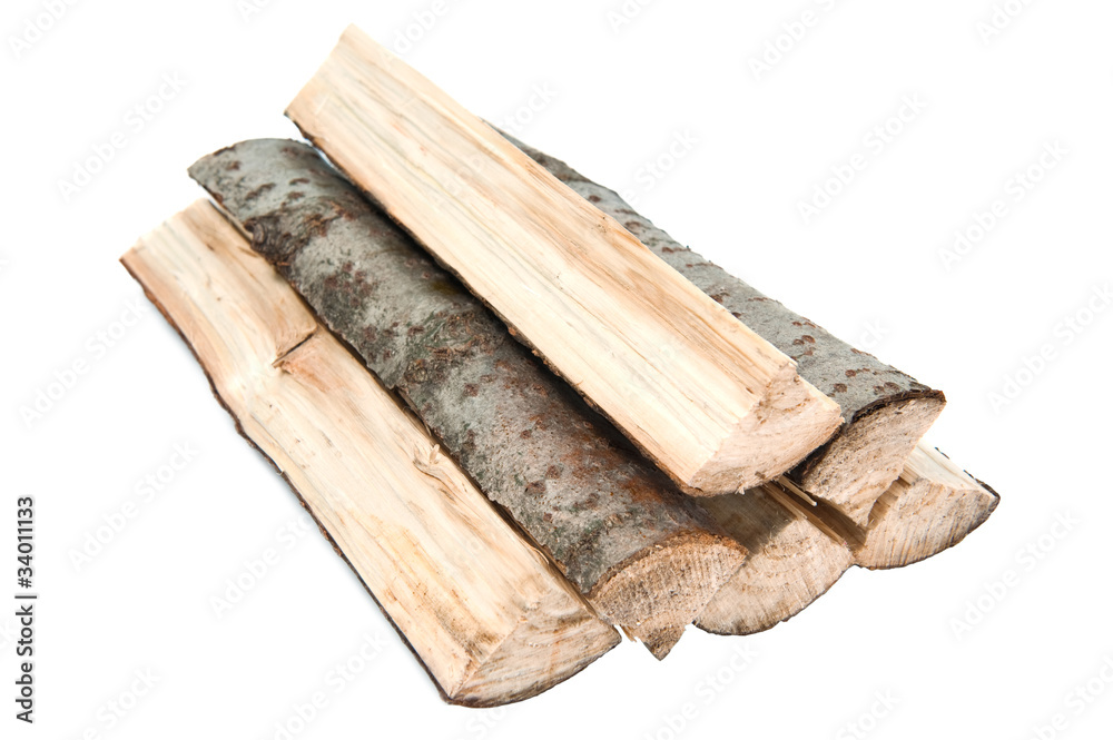 Aspen firewood isolated on white background