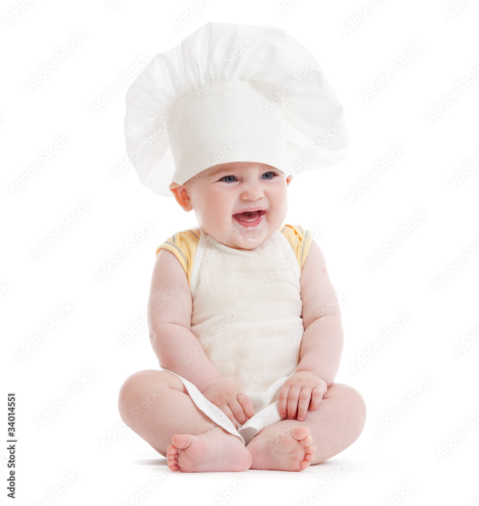 Happy little boy with cook hat isolated Happy little boy with cook hat isolated