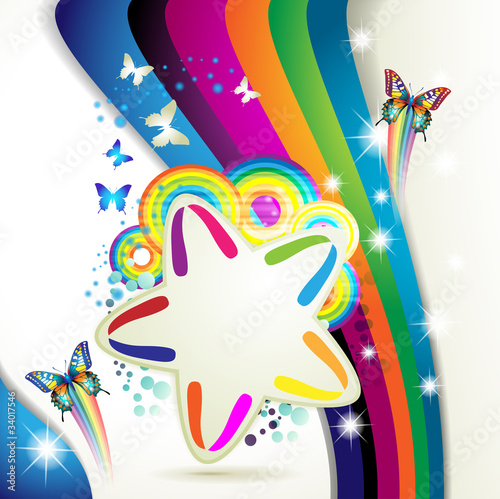 Colorful background with stars and circles rainbow