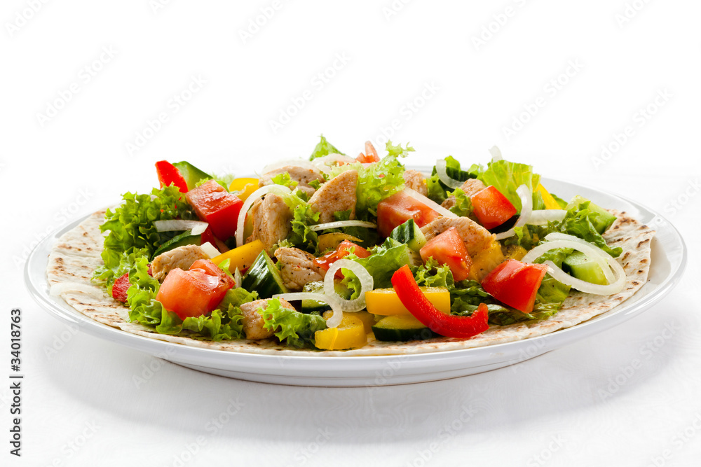 Kebab - grilled meat and vegetables Kebab - grilled meat and vegetables