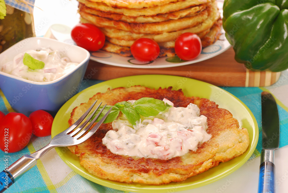 potato pancakes with creamy cheese