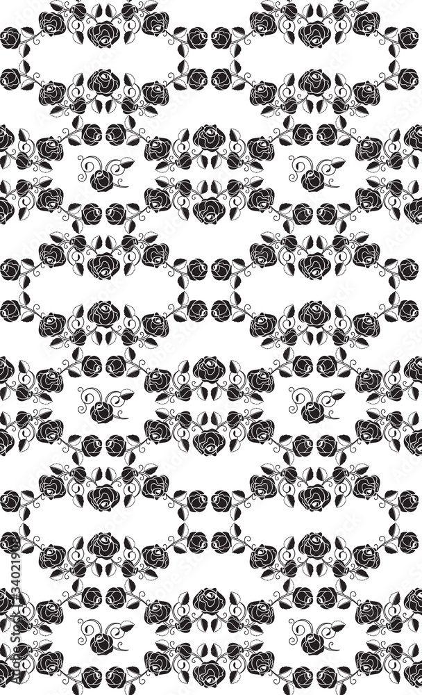 Seamless roses pattern, black