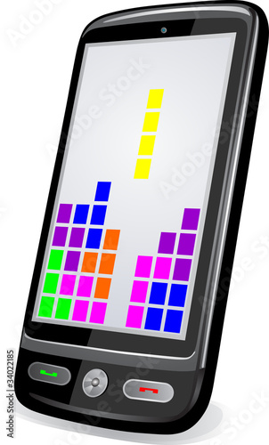 mobile phone with game tetris on screen photo