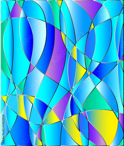 Stained glass texture, blue tone, background vector