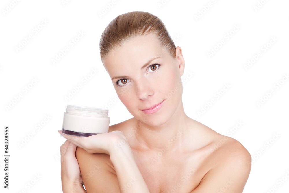 Beautiful young woman with facial cream Beautiful young woman with facial cream