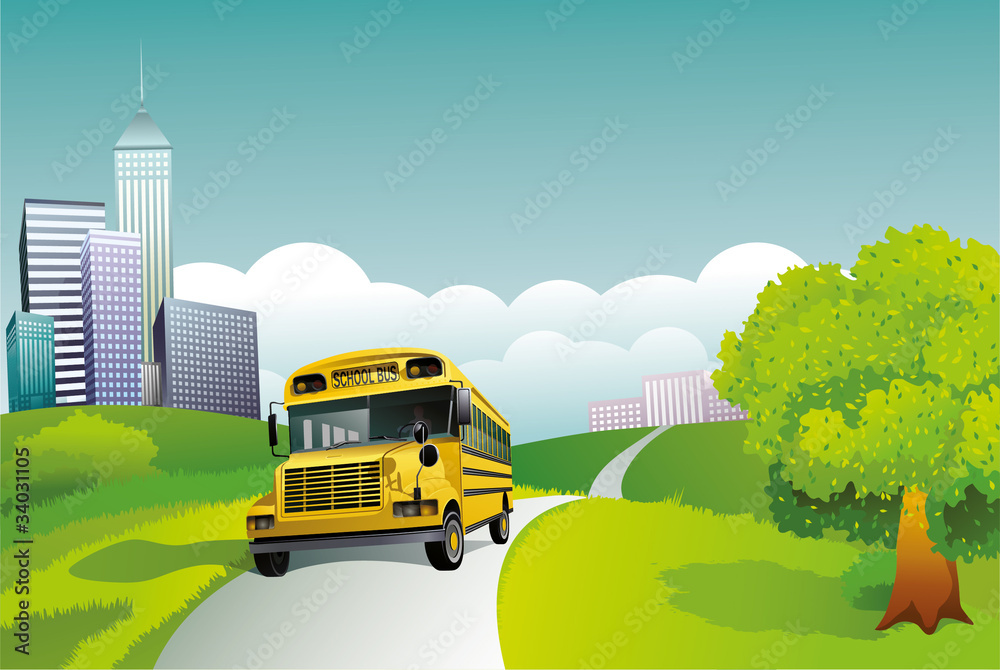 Obraz premium School bus in countryside