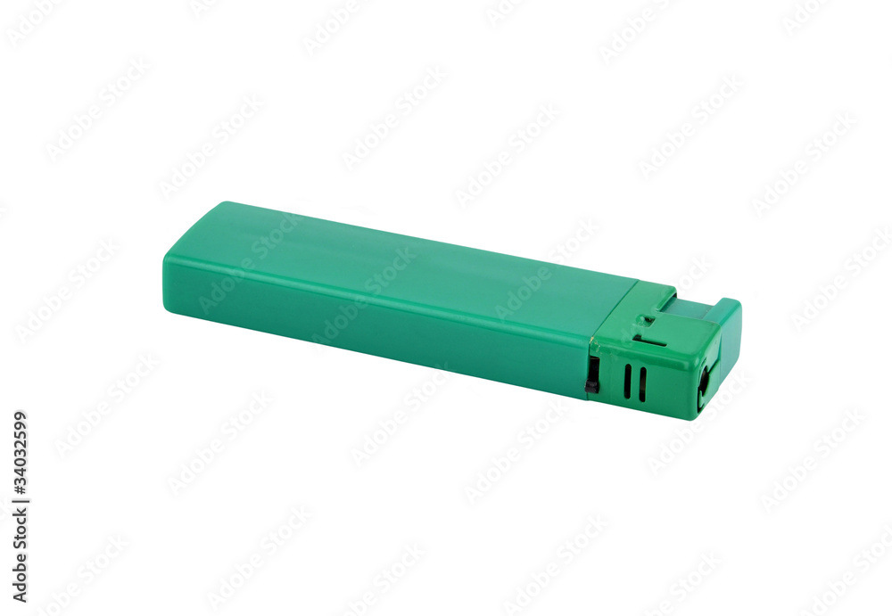 Green gas cigarette lighter, isolated on white background Green gas cigarette lighter, isolated on white background