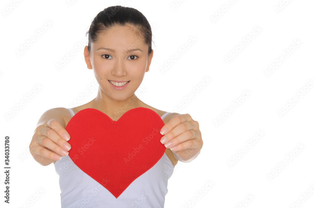 beautiful Asian woman holds out the heart beautiful Asian woman holds out the heart
