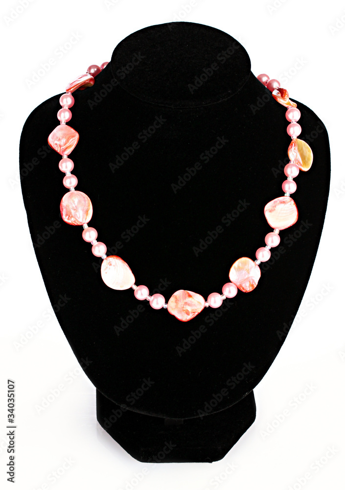pink pearl necklace and shell isolated on white pink pearl necklace and shell isolated on white