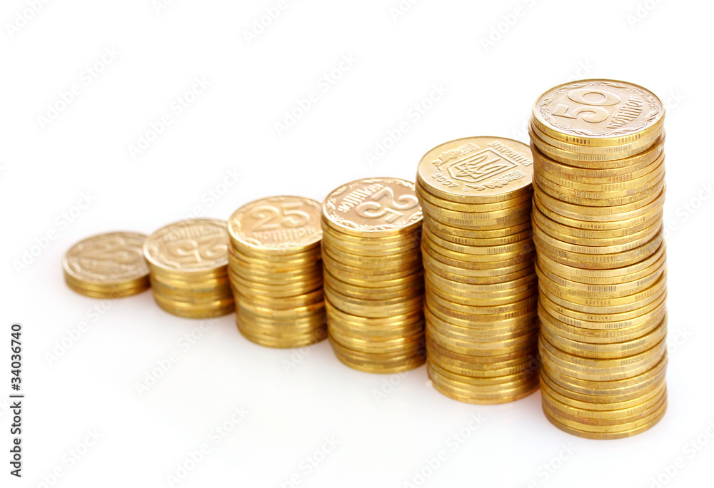 golden coins isolated on white. Ukrainian coins golden coins isolated on white. Ukrainian coins